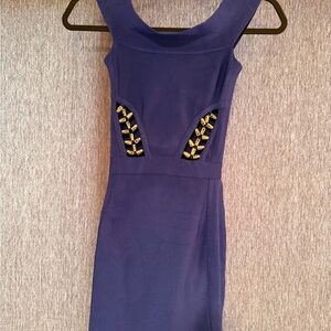 Marciano Blue and Gold Embellished Bodycon Mini Dress